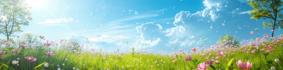 green grass and sun, spring weather banner, poster, spring weather background, spring background
