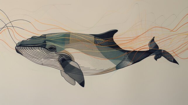 Line drawing. Abstract art drawing. whale line drawing visual arts