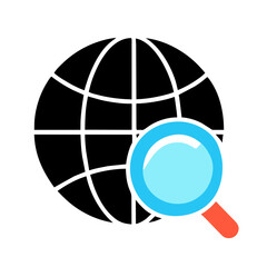 Search to go to website or internet icon for apps and websites. magnifying glass globe icon.