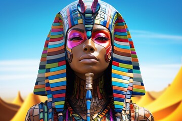 a woman wearing a colorful egyptian garment