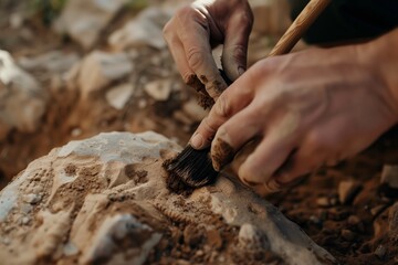 archaeologist brushing dirt from an ancient artifact