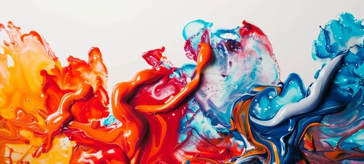 Fotobehang Colorful paint flows down. White background. thick paint. generative ai © Анатолій Алаликін