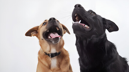 Picture of two dogs smiling white background