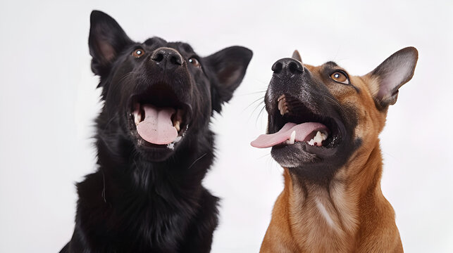 Picture of two dogs smiling white background
