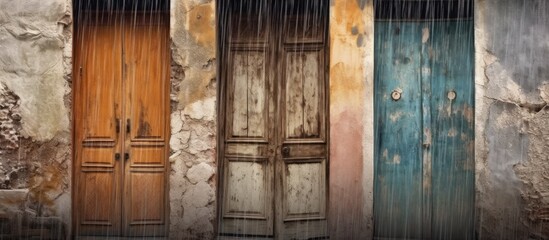 Old wooden door, Transition to a different climate. Climate change concept - obrazy, fototapety, plakaty