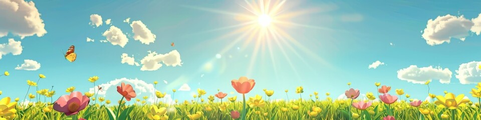 Obraz premium green grass and sun, spring weather banner, poster, spring weather background, spring background