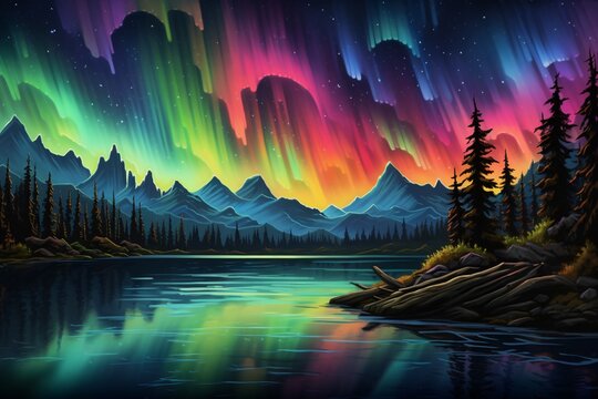 a colorful northern lights over a lake