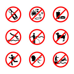 Swimming pool rules icon set