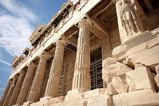 The intricate carvings on the Parthenon in Athens, Greece.