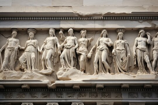 The intricate carvings on the Parthenon in Athens, Greece.