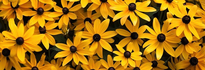A lot of yellow BlackEyed Susan flowers with a full screen background - obrazy, fototapety, plakaty