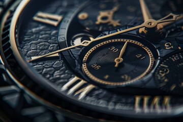 Detailed close-up of a luxury watch face with intricate Roman numerals showcasing precision...