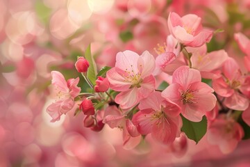 A cluster of pink flowers in full bloom attached to a branch, showcasing the beauty of springtime renewal