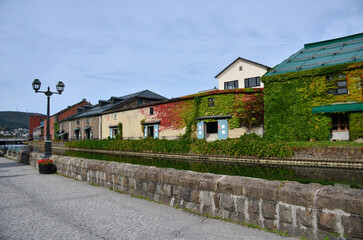 Leaves changing color at Otaru Canal in Hokkaido