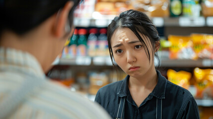 客に怒られる店員の女性