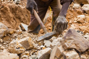 miner using a crowbar to extract minerals