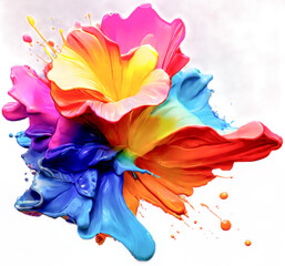 Multicolored abstract cloud splash in blue, red, pink and yellow. Transparent background image isolated on white. - 763891419
