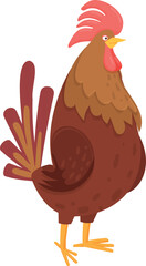 Farm cock cartoon character. Domestic chicken rooster