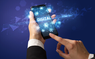 Hand using smartphone with technology concept