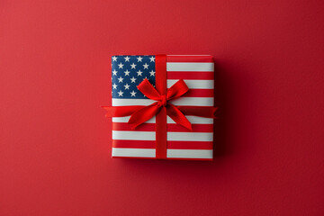 Fototapeta na wymiar American flag gift box with copy space background 