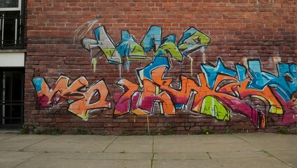 A graffiti mural adorning a weathered brick wall Generative AI