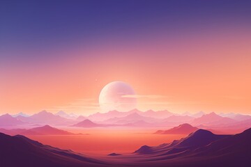 a landscape with mountains and a moon