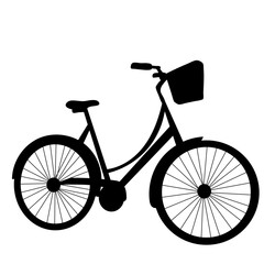 bicycle with basket silhouette white background, vector