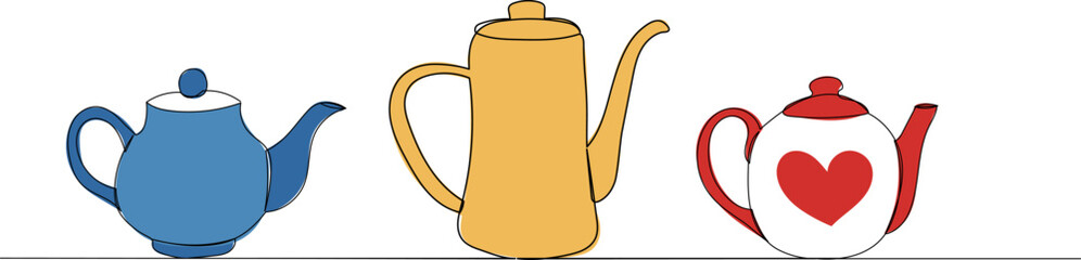 yellow teapot sketch on white background, vector