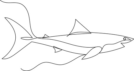 shark continuous line drawing on white background, vector
