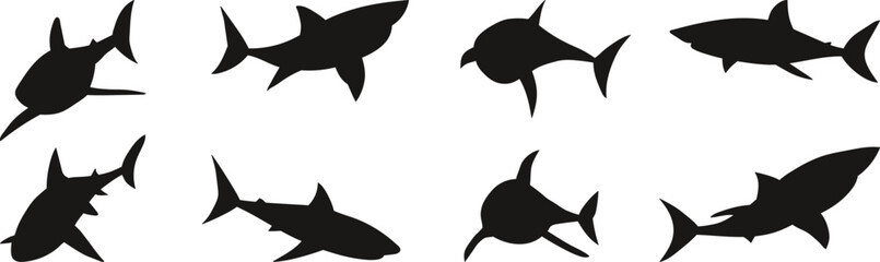 shark set silhouette white background, vector