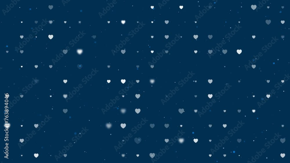 Poster template animation of evenly spaced hearts of different sizes and opacity. animation of transparency