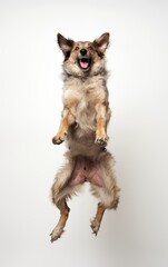 a cute dog is standing on its hind legs