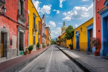 Fotobehang Callejon de los Sapos Puebla Mexico, mexican street, mexican house closeup © MH