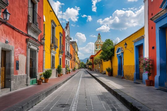 Fototapeta Callejon de los Sapos Puebla Mexico, mexican street, mexican house closeup