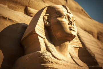 A close-up of the ancient hieroglyphs on the Great Sphinx of Giza, Egypt.