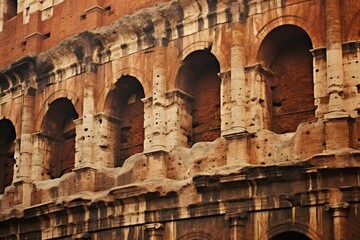 Naklejka premium The textured walls of the Colosseum in Rome, Italy.