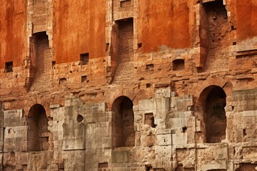 The textured walls of the Colosseum in Rome, Italy.