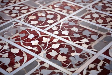 A detailed shot of the Taj Mahal's marble inlay work in Agra, India.