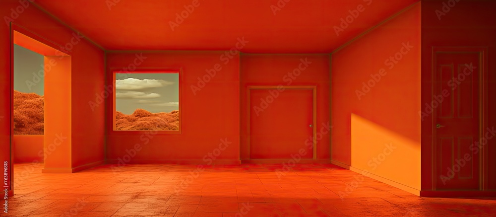 Poster the room is devoid of any furniture or objects, featuring only a simple door and a single window for