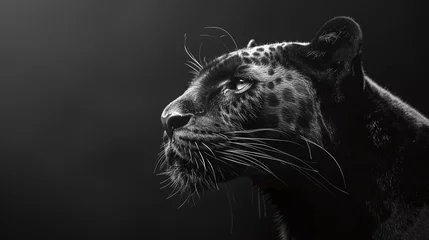 Foto op Plexiglas a closeup of a black panther shrouded in mystery against a pitch black background in a stunning display of wildlife elegance © CinimaticWorks