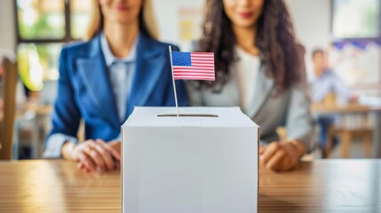 ballot box for voting. US presidential election. USA flag - obrazy, fototapety, plakaty