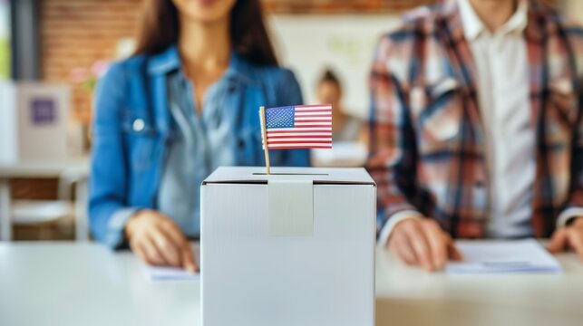 ballot box for voting. US presidential election. USA flag