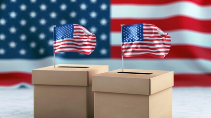 ballot box for voting. US presidential election. USA flag