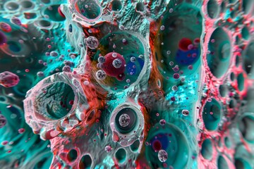 A picture of a fractal weird underwater. dreamy and colorful style pattern and texture. surreal poster design. corals and fishes and jellyfish. holes and swirls. illusion structure, AI Generated.