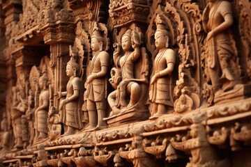 The detailed carvings on the Bagan temples in Myanmar.