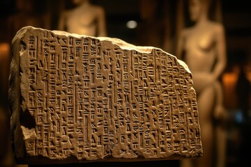 The ancient script on the Rosetta Stone in the British Museum, London.