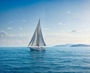 Fototapeta premium Yacht sails gracefully on the sea under a summer sunset