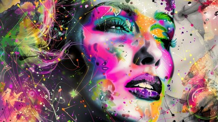 Colorful Abstract Woman Portrait with Splashes