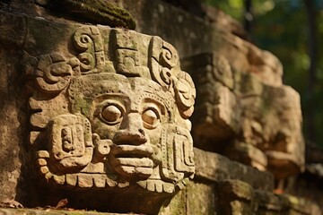 A close-up of the Mayan glyphs at Copan, Honduras.