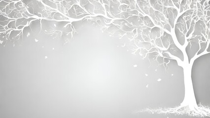 white paper tree, abstract white background with place for text